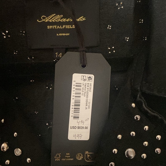 EVE STUDDED DENIM JA WASHED BLACK. UK-/US-10  Allsaints Spitalfields. London - Picture 2 of 5